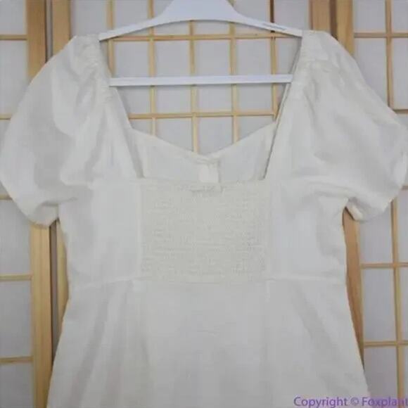 NEW Madewell Linen-Cotton Puff-Sleeve Mini Dress, lighthouse, size 6 - Picture 7 of 16